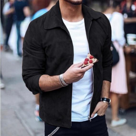 Европейская и американская мужская замшевая куртка Маленькое пальто M чёрный