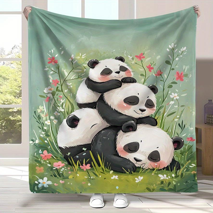 Cozy Panda-Themed Flannel Throw Blanket Soft & Warm All-Season Luxury Bedspread with Adorable Panda & Bamboo Forest Des 75x90cm
