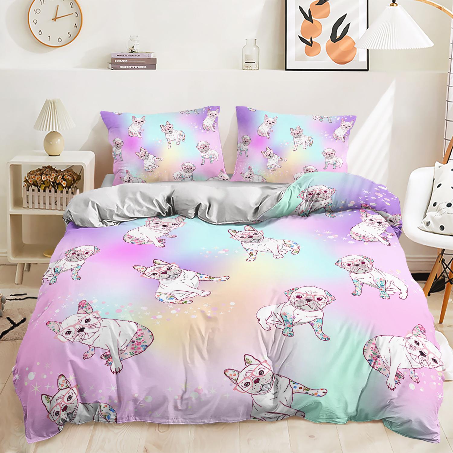 

Three-Piece Unicorn Gradual Change Digital Printing Kit Quilt Cover Bedding 135 * 200 (two-piece set) 90g