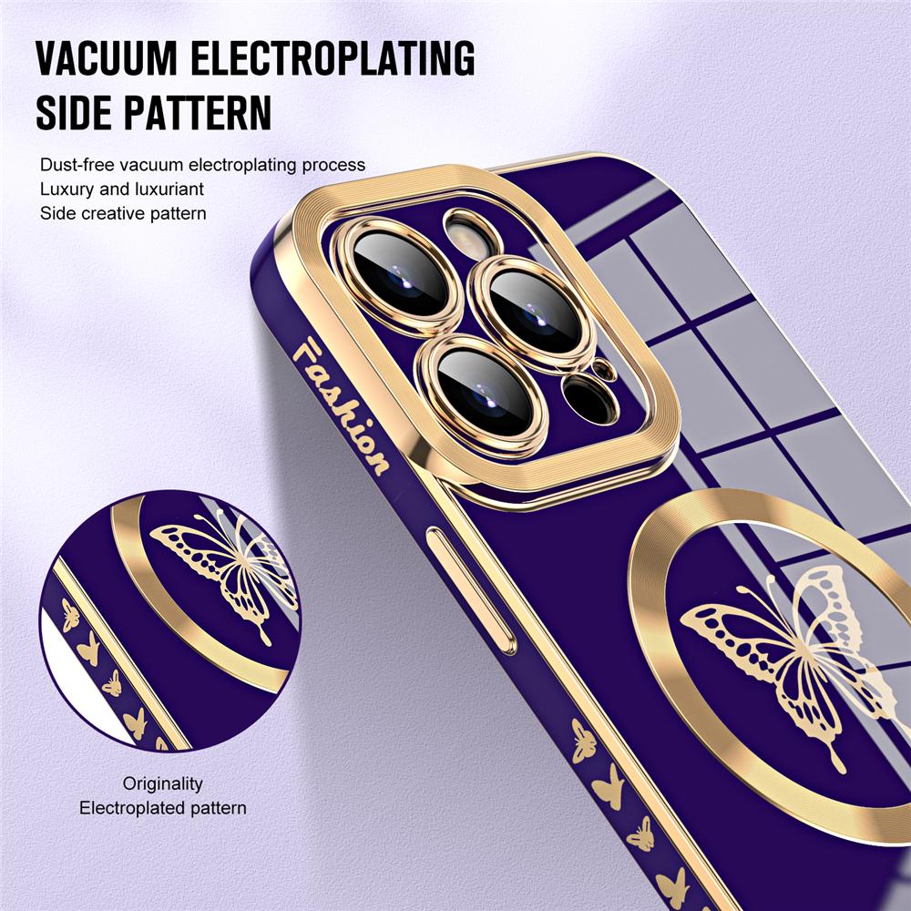 Luxury Soft Plating Magnetic Wireless Charge Butterfly Case For Iphone 11 12 13 14 Pro Max Plus For Magsafe Silicone Cases Cover