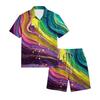 Men’s Short Sleeve Button Down Shirt and Shorts Set Abstract Swirl Print Lightweight Two Piece Outfit for Summer Beachwear