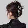 Large Bowknot Womens Hair Claw Clip for Thick Thin Hair Accessories Trendy Elegant Gold Silver Metal Streamer Crab Clamp Jewelry