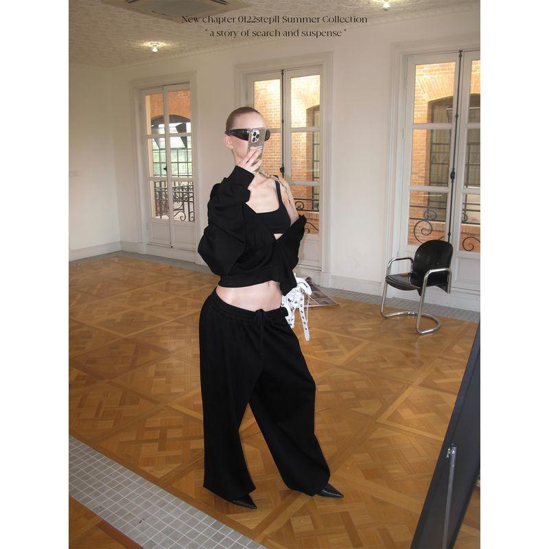 

0122stepll Clean Fit Black, Hoodie Suit Female Loose Casual Top Vest Pants Three-Piece Set Pants S