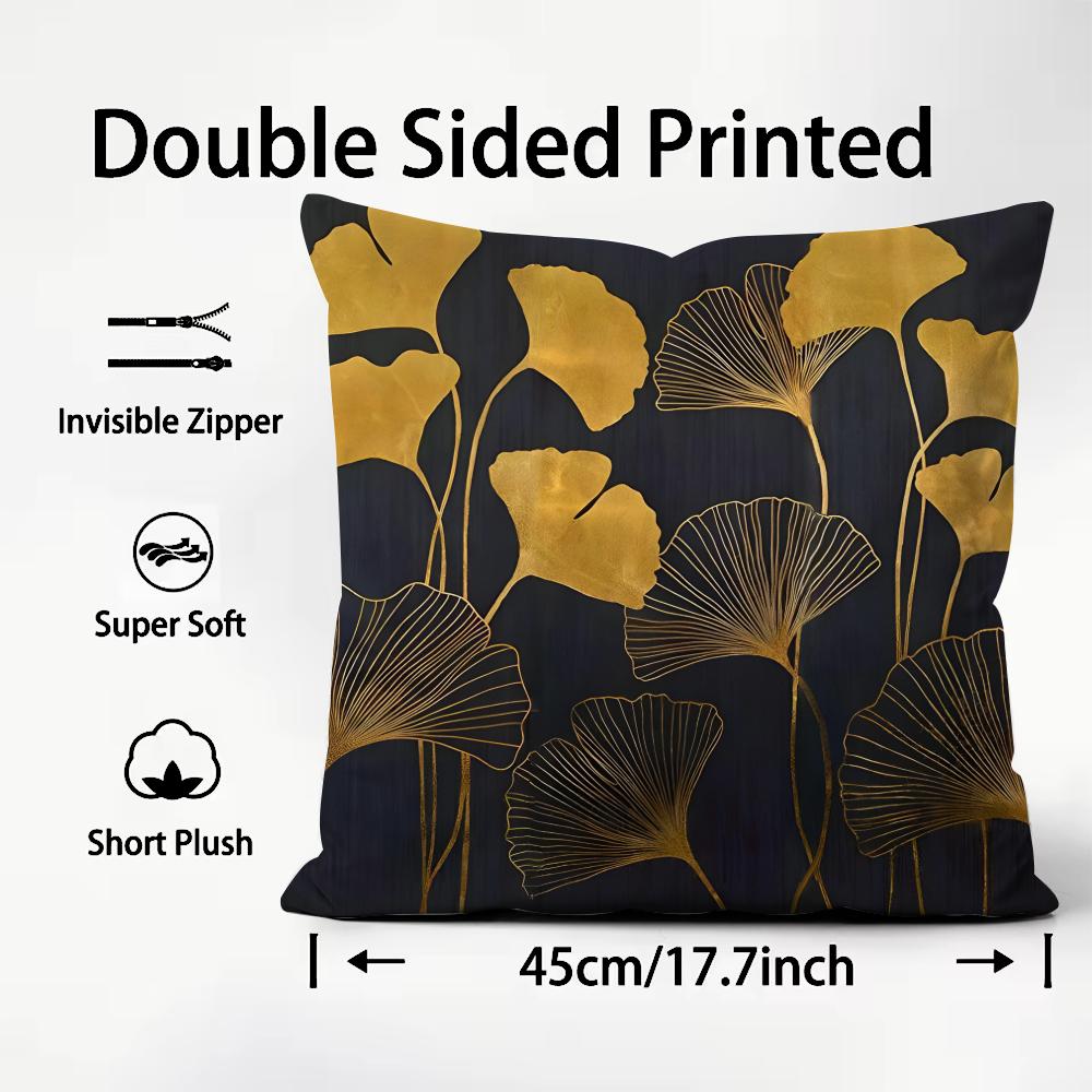 Ginkgo Leaves Luxury Cushion Cover Plush Fabric Soft DoubleSided Printed Sofa Warm Winter Home Child Gift Pillow Case
