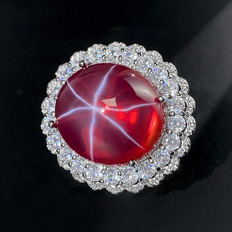 

Популярные ювелирные изделия Ледяной вид Флуоресценция Имитация Красный Корунд Гексаграмма Звездный Свет Комплект Главный Камень 18 * 20