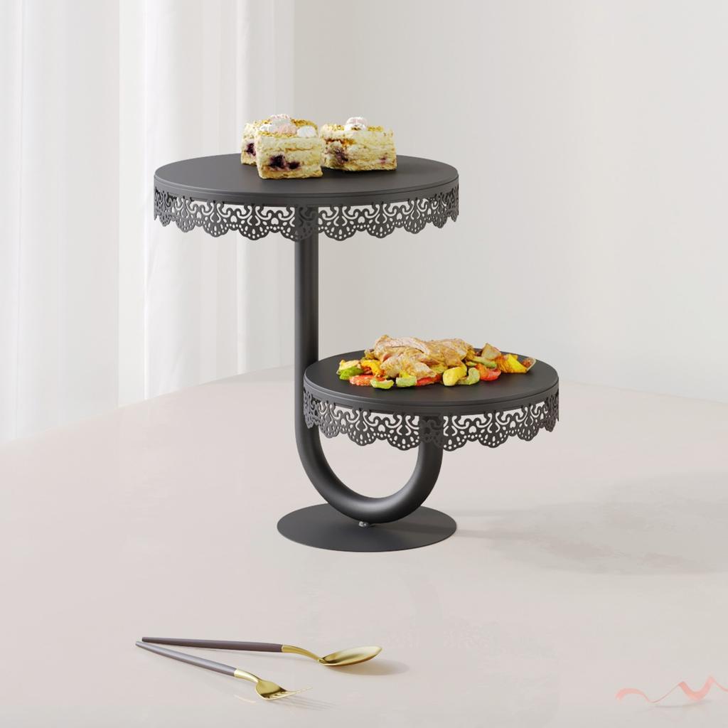 Elegant Two Tiers Birthday Cake Stand Iron Round Dessert Display Tray Metal Dessert Holder for Kitchen or Dining Room