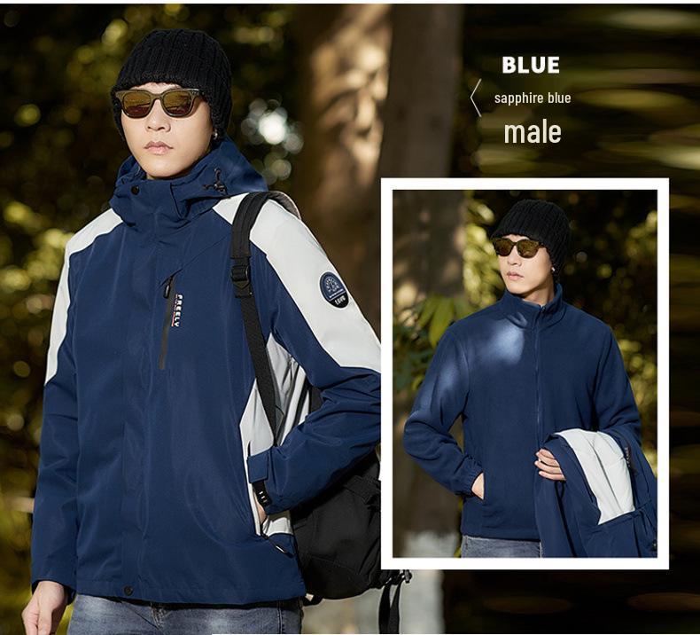 Unisex 3-in-1 Windproof Mountaineering Jacket with Detachable Hood Extra Large