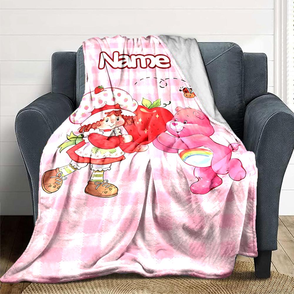 Manta de Fiesta Aventura en el Jardín de Tarta de Fresa con Nombre Personalizado Para Sofá Cama Manta de Felpa Acogedora Suave y Esponjosa Mantas Súper Suaves y Cálidas Para Otoño e Invierno 09