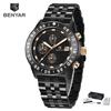 BENYAR BY-5198 Men's Quartz Watch Stainless Steel / Silicone Bracelet Waterproof Men's Sport Chronograph Wristwatch Reloj Hombre