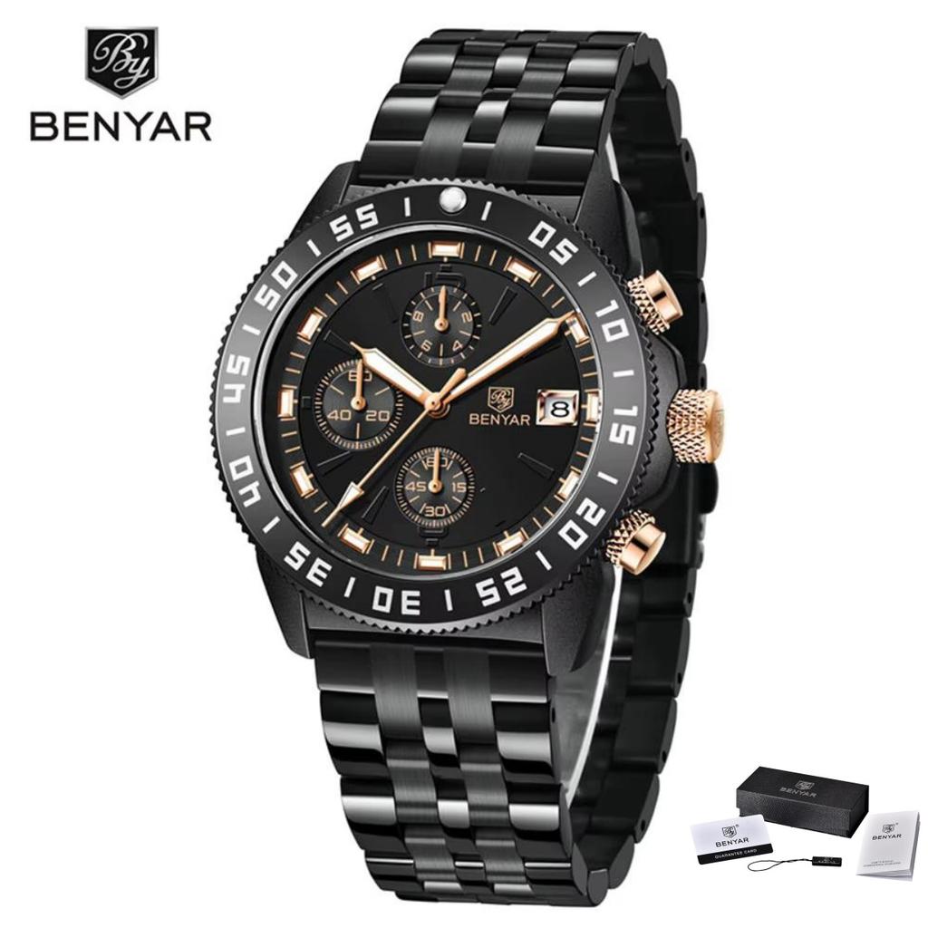 BENYAR BY-5198 Men's Quartz Watch Stainless Steel / Silicone Bracelet Waterproof Men's Sport Chronograph Wristwatch Reloj Hombre