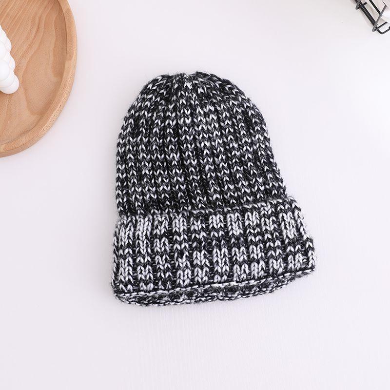 Wool hat Women's tide knitted hat Autumn and winter suitable for round face casual hat Mixed color dome ear protector headgear