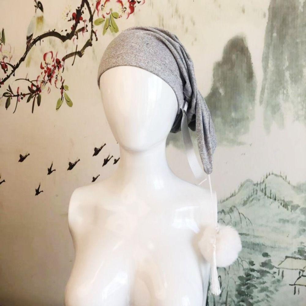 Elastic Sleepwear Hat with Pom Ball Stocking Santa Cap Night Sleeping Caps Women Men