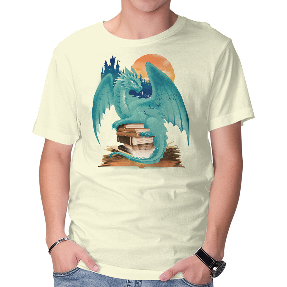 Unisex Crew Neck T-Shirt Book Of Dragon And Fantasy Graphic Short Sleeve Casual Tee L