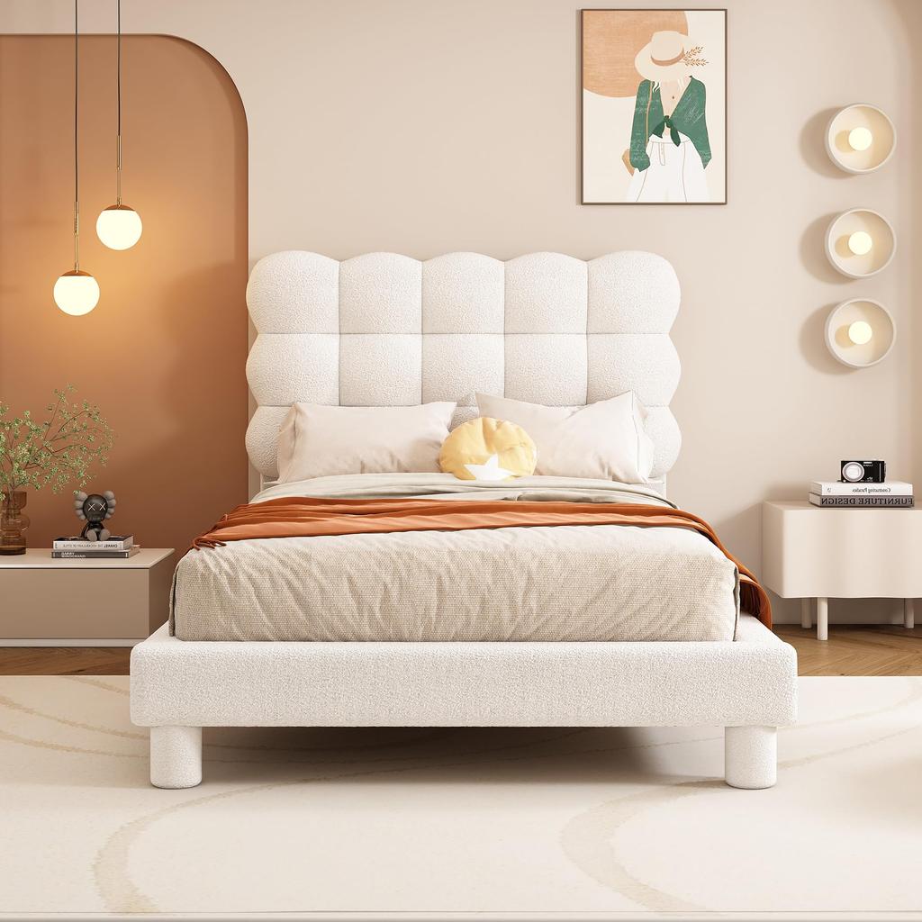 Upholstered Bed Children's Bed 90x200cm, Headboard & Slatted Frame, MDF & Linen, Adjustable Headboard, Adult/Youth, Without Mattress