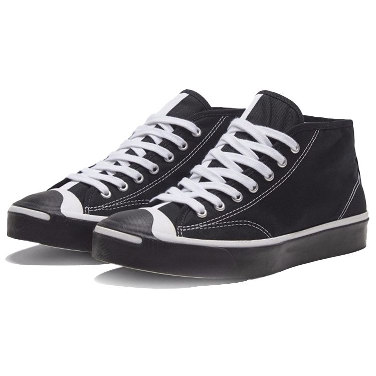 Converse Jack Purcell Round Toe Lace-Up Mid-Top Canvas Sneakers Unisex Sneakers Black White 168993C