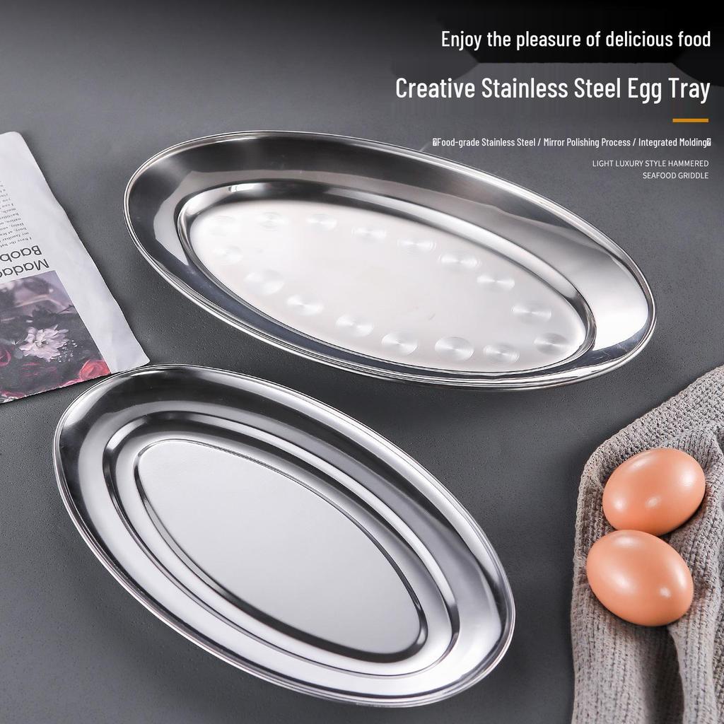 Stainless Steel Oval Plate for Grilled Fish, Steamed Fish, Fruit, Rice, Noodles, and Eggs.