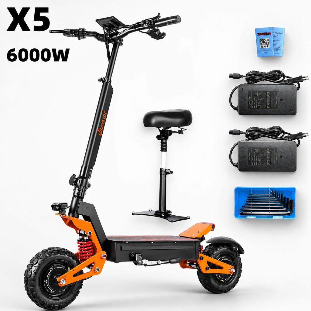 Elektrická koloběžka X5 6000W60V40AH s dvojitým odpružením Maximální rychlost 85KM/H 11 palců Terénní