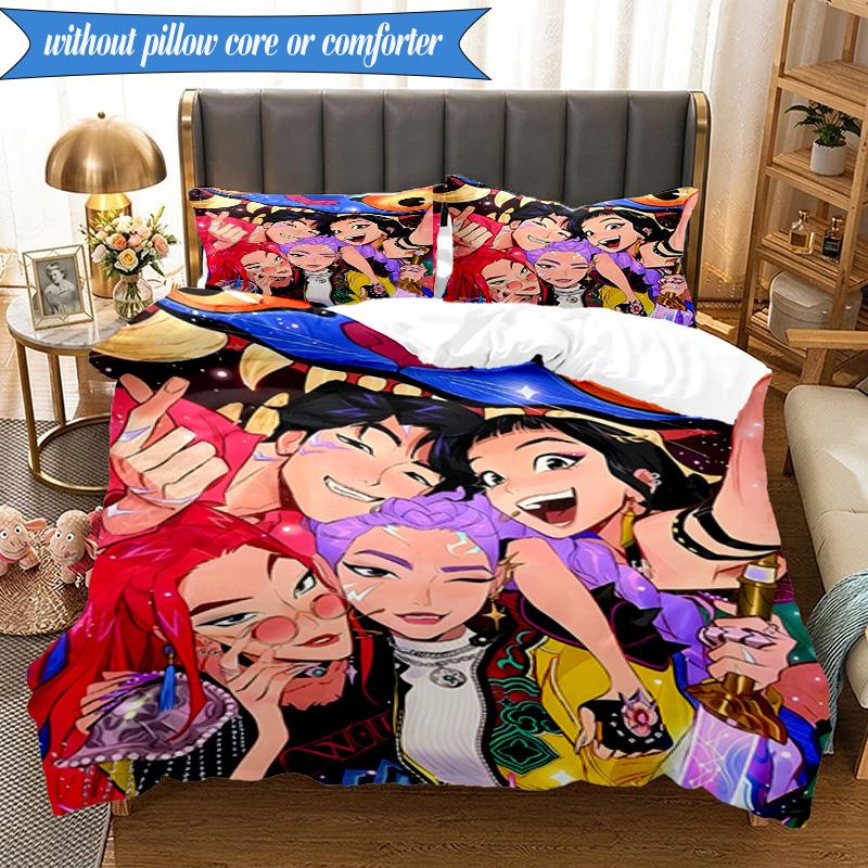 Kpop cartoon 3pcs K-pop music group Bedding set,Ideal for Bedroom, Dormitory,Including Duvet Cover And 2pcs Pillowcases,Fan gifts