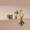 3PCS 12 Styles Green Cubic Zirconia Flower Pendant Earring Set For Women Stainless Steel Round U-Shape Hoop Earring Jewelry