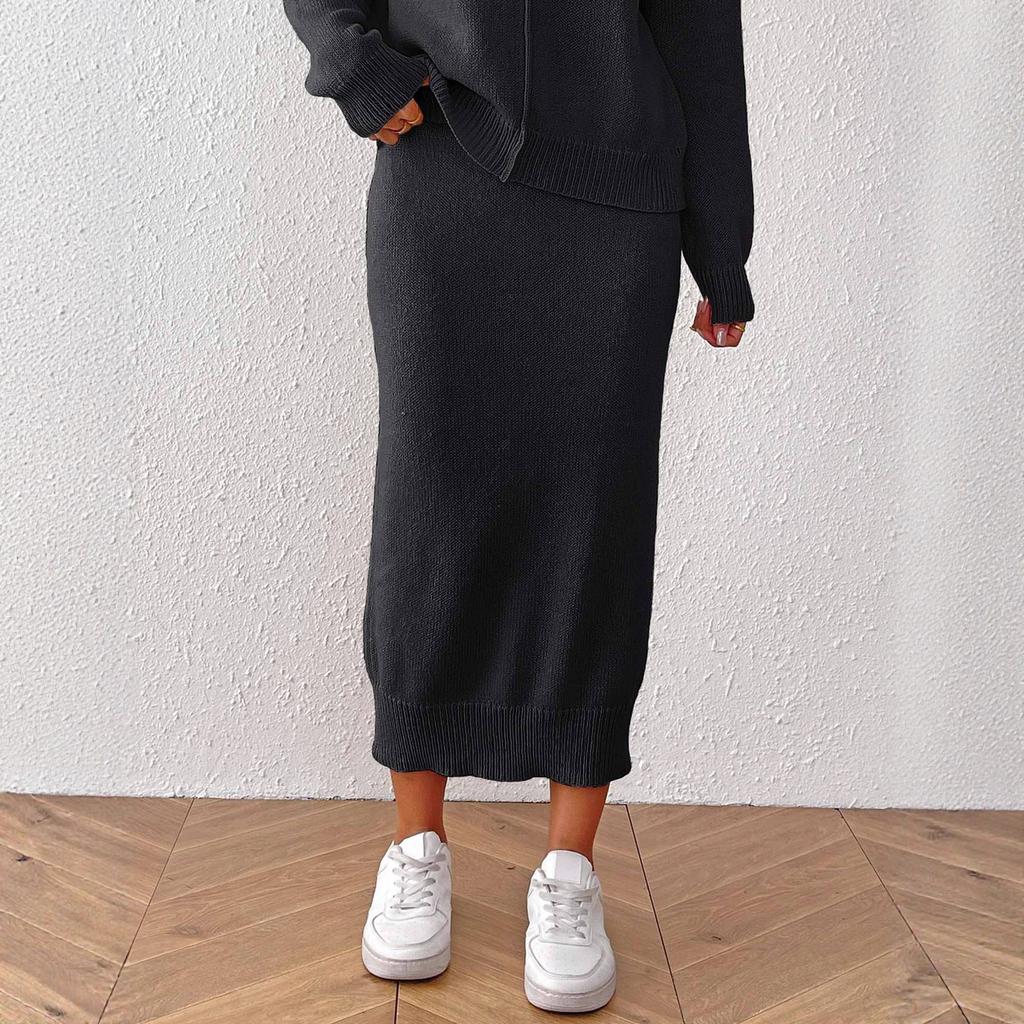 Women's casual commuter hip skirt European and American women's clothing solid color casual skirt woven medium and long sweater skirt