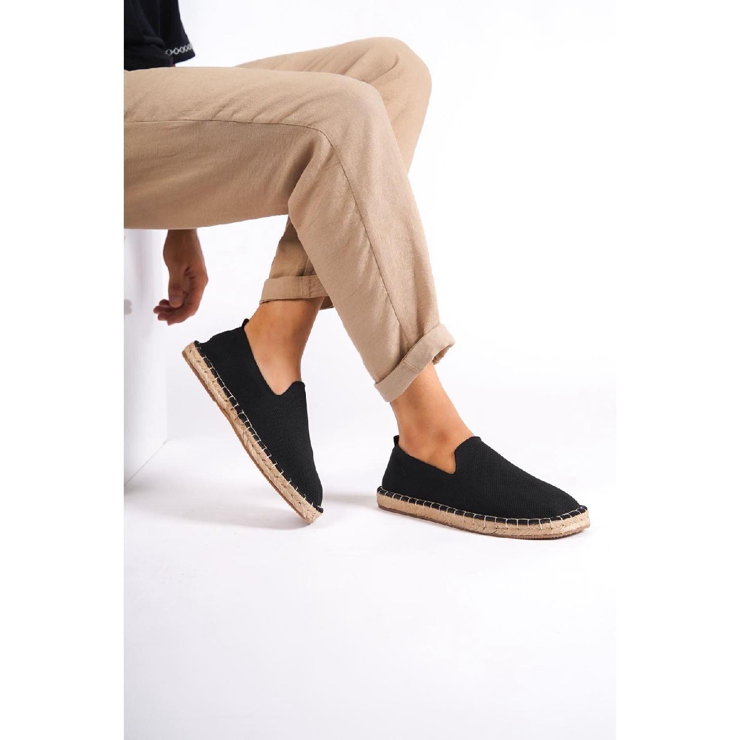 

Мужские/женские унисекс черные туфли ручной работы на соломенной подошве, удобный трикотаж, спортивные повседневные эспадрильи 44