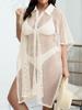 Aesthetic Casual Plus Size Mesh Patchwork Dress Women Fashion Design Loose Short Sleeve Dresses Female Summer Chic Hollow Out Lapel Clothing Lady