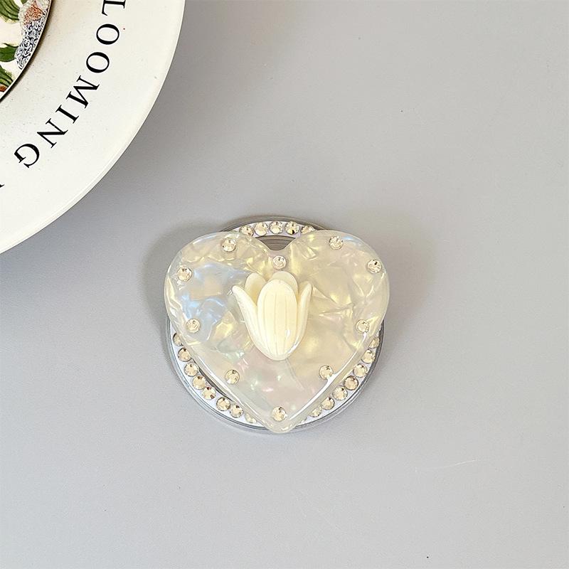 Iridescent Heart Rhinestone Phone Holder: Shell Pattern Magnetic Airbag Support Ring