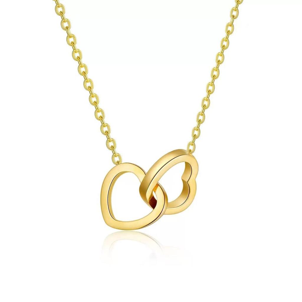 Heart Pendant Double Ring Necklace - Women's Luxury Choker, Cold-Style Girlish Clavicle Chain