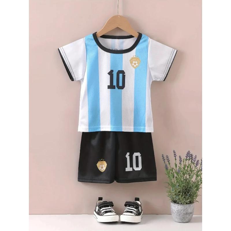 2-piece Summer Children's Casual Sports Trend 3D Pattern Printed Pattern Round Neck T-shirt and Shorts Set
