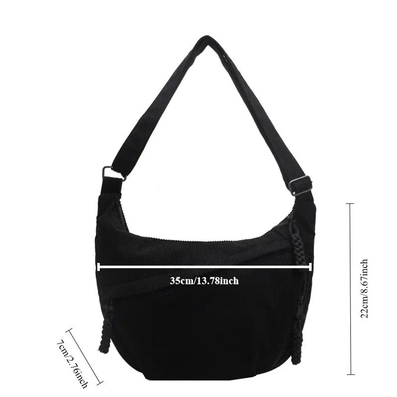 Women Casual Corduroy Shoulder Bag Japan Style Versatile Crossbody Bag Large Capacity Classes Solid Color Hobo Commuter Bag