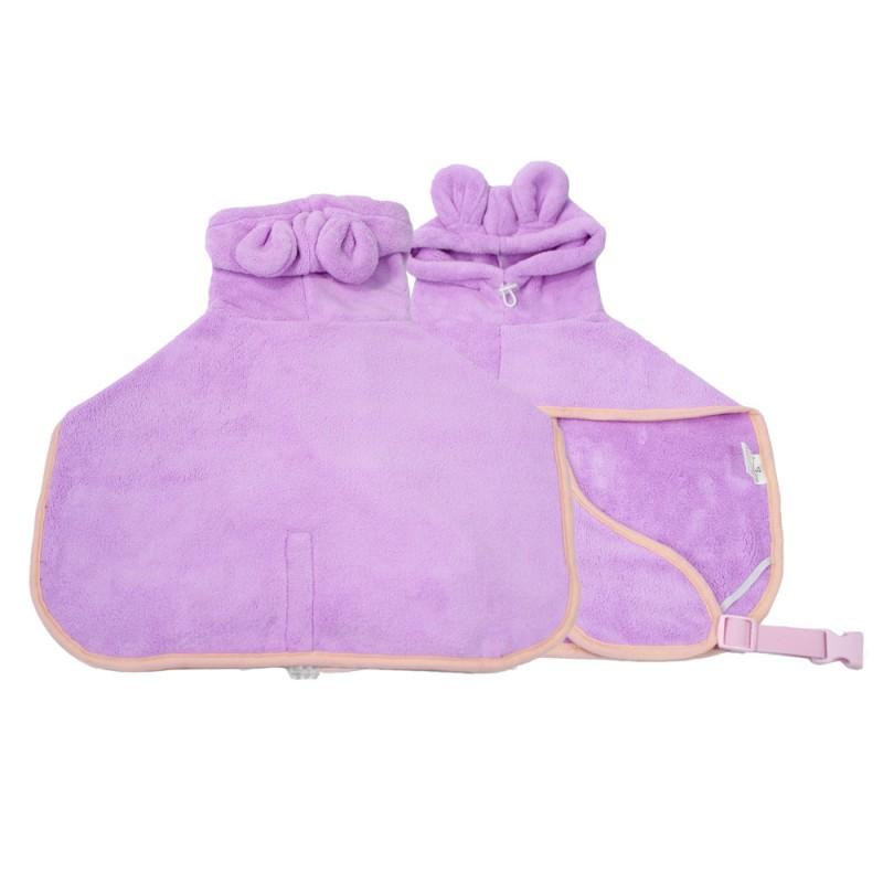 Pet Bath Robe Absorbent Quick Dry Coral Fleece Dog Cat Towel Coat With Bunny Ears Small Medium Large Breeds