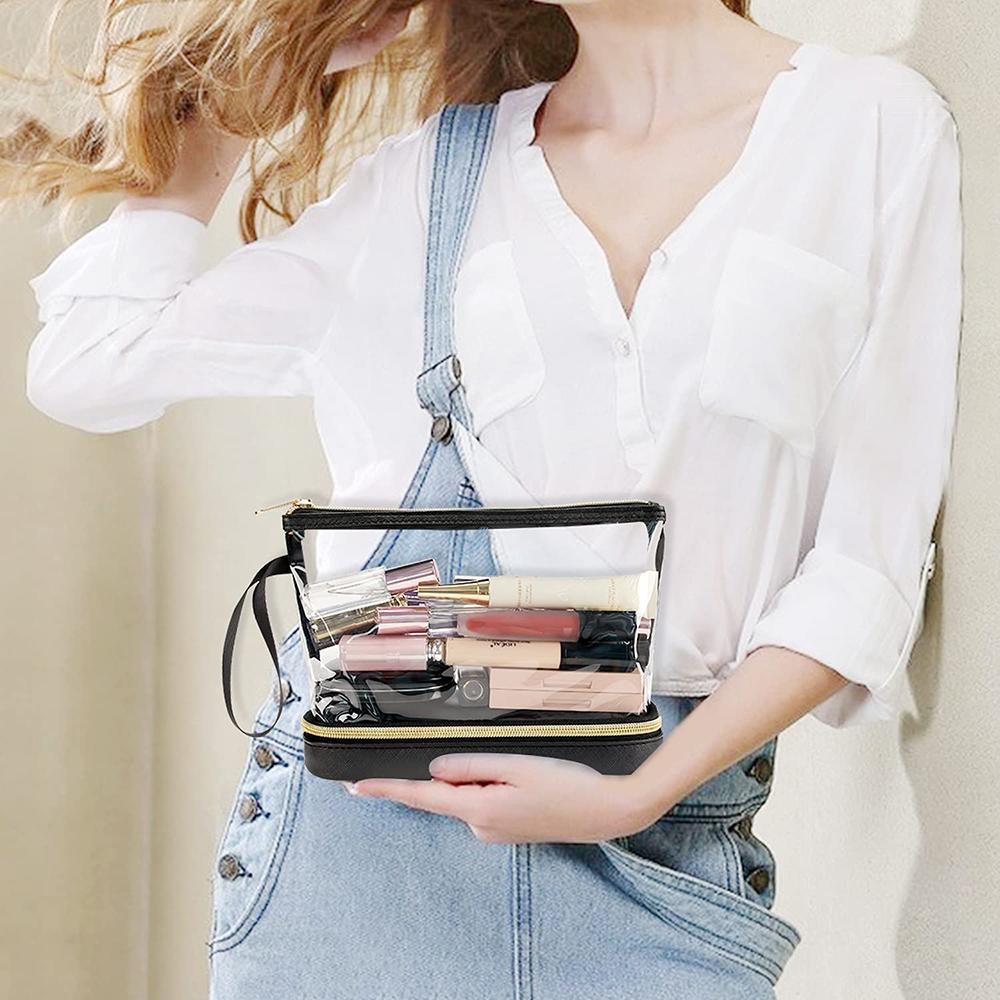 Transparent Storage Bag, Multifunctional Large Capacity Pvc Two-Layer Makeup Bag, Portable Travel Dry Wet Separation Wash Bag