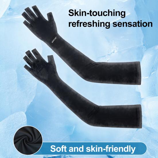 Men Sun Protection Gloves, Open Finger Driving Gloves, Anti-slip Palm, Cooling UV Protection Gloves for Summer Cycling Hiking