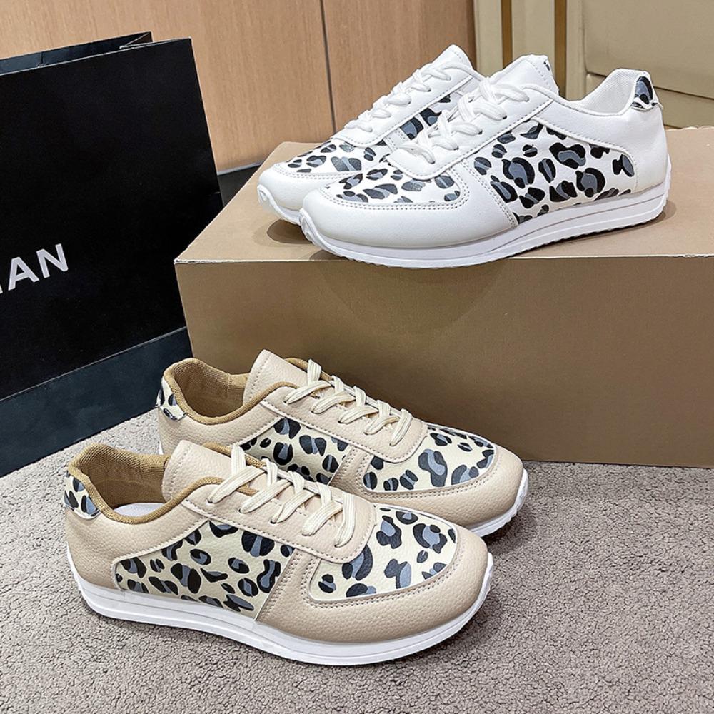 Fashion Ladies' Spring Fashion Leopard Print New Casual Single Shoe with Soft Sole and Lace Up Comfortable Breathable Sneakers Shoes