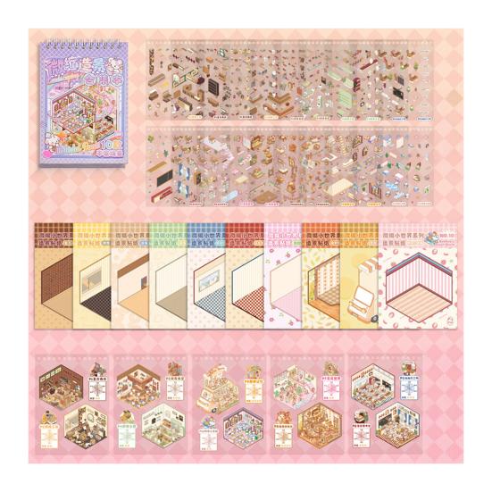 3D Scene Sticker Book Set for Kids Adults DIY Mini House Stickers Kit Reusable Kawaii Stickers for Home School Office