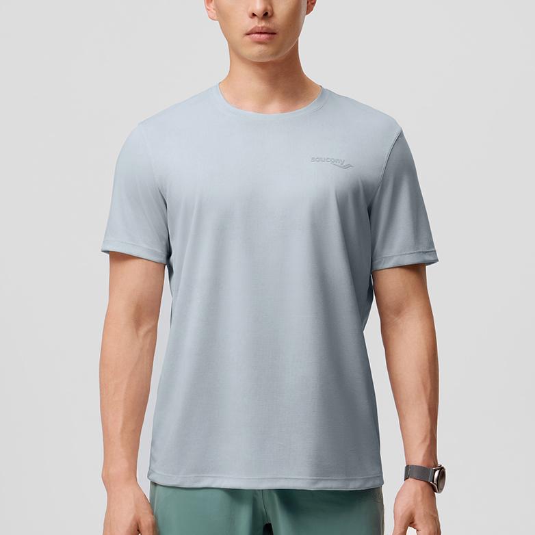 Saucony Solid Color Letter Round Neck Loose Short Sleeve T-Shirt Men Tops Light-Gray-Green SC2249076B-PR97
