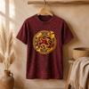 Nomad Sari Stonewashed Cotton T-Shirt - Dragon Mandala - Maroon - Large
