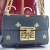 GUCCI Bee & Star Shoulder Bag Crossbody Chain Strap Gold Hardware Leather 432182 Padlock Black Women's