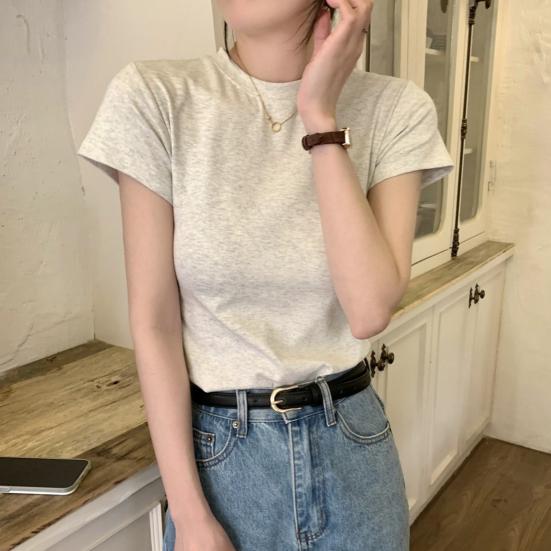 T-shirt da Donna Slim Fit Girocollo Manica Corta Pullover Top Tinta Unita Elasticizzato Morbido Maglietta Streetwear
