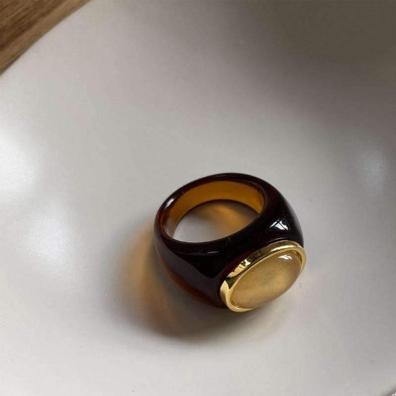 Inel Geometric din Rășină Ton Transparent/Ambră Inel de Deget Textură Minimalistă Bijuterii Impermeabile pentru Femei și Fete