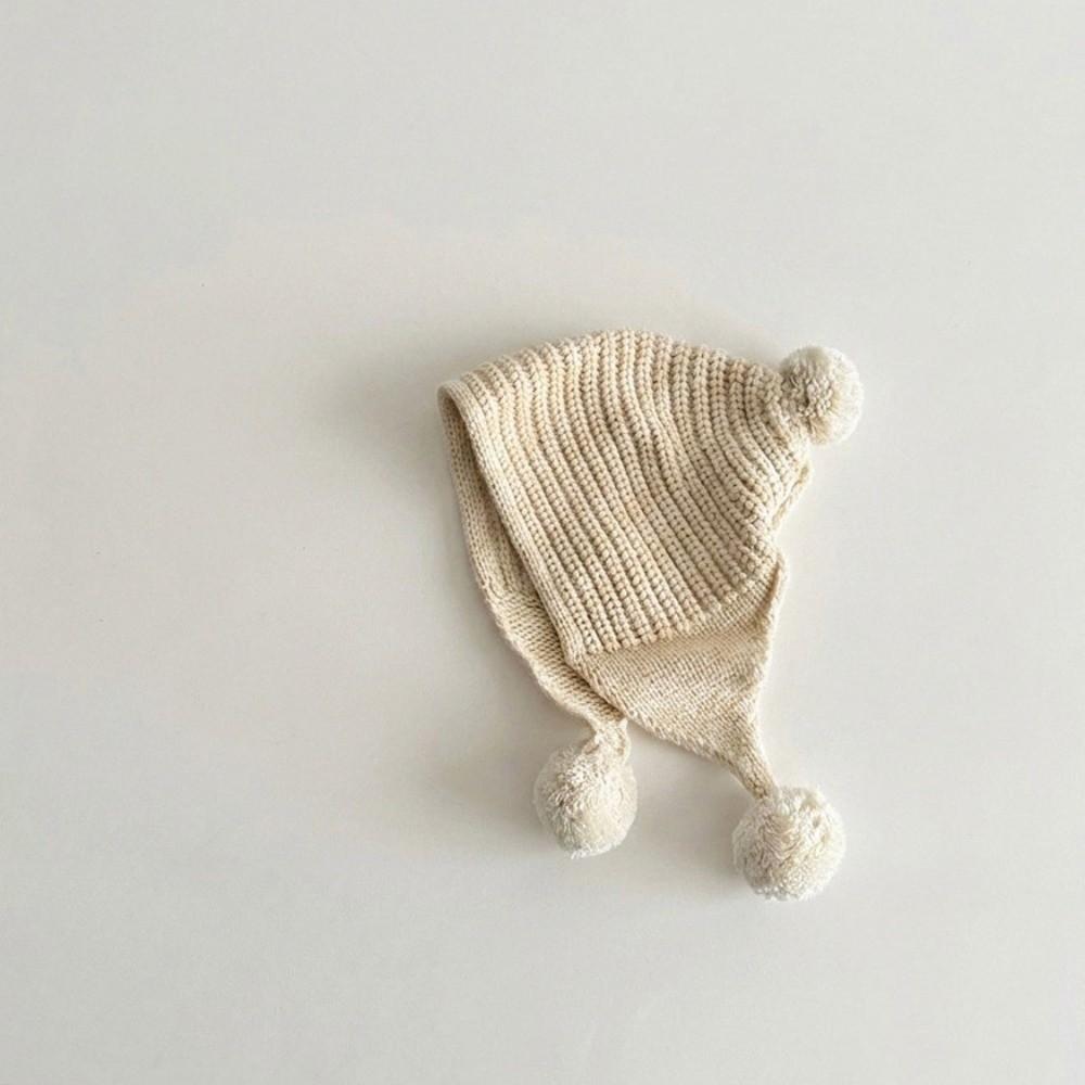 Solid Color Knit Earflap Hat Pom Pom Top Winter Hat Stylish Cold-Resistant Hat  Winter Season