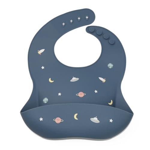 noüka Platinum Silicone Baby Bib Dino Adjustable Mealtime Apron with Wide Pocket Dishwasher Safe