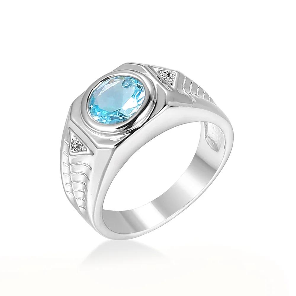 Ethnic Style Shiny Big Round Zircon Women Rings Sky Blue Stone Bridal Wedding Rings  Party Personality Gift Anillos Mujer