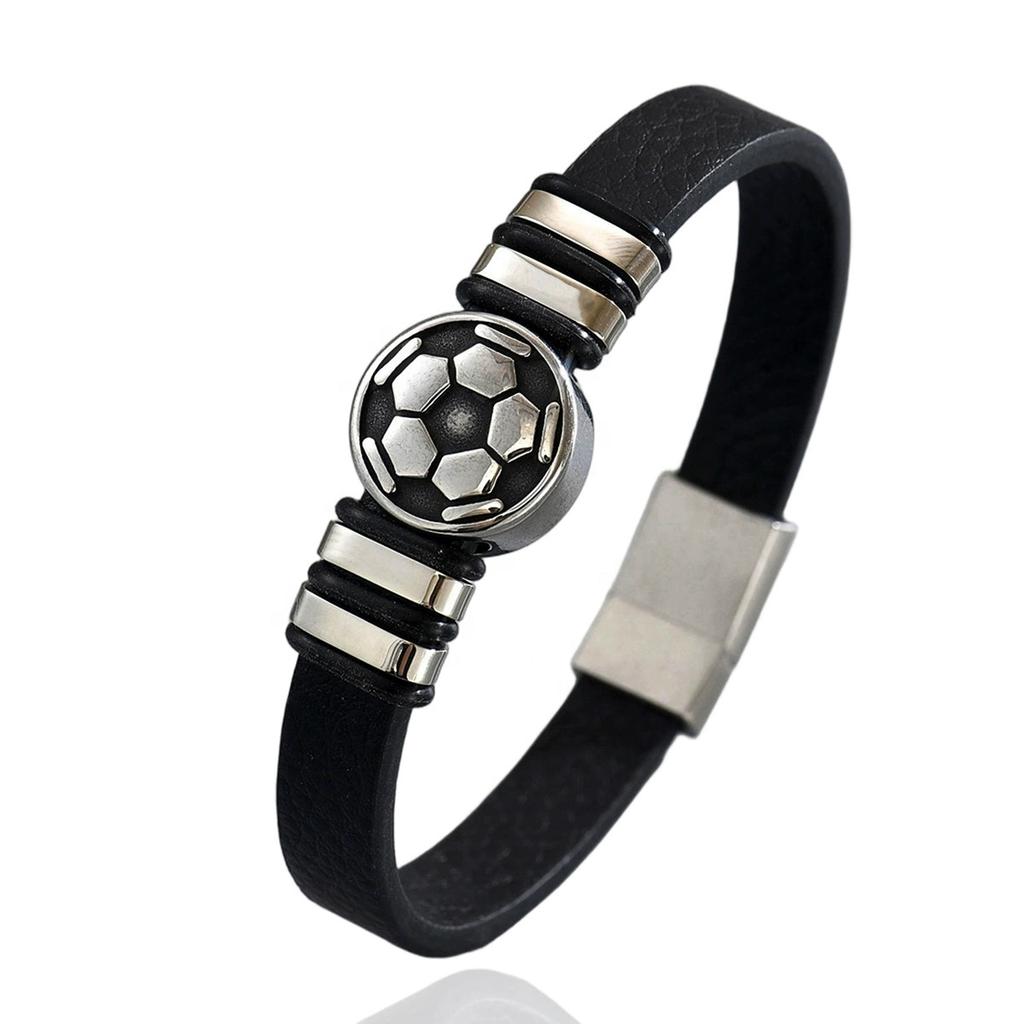 Custom Jewelry Customizable Men Soccer Leather Bracelet Vintage Minimalist Sport Style Durable Comfort Versatile Wristband