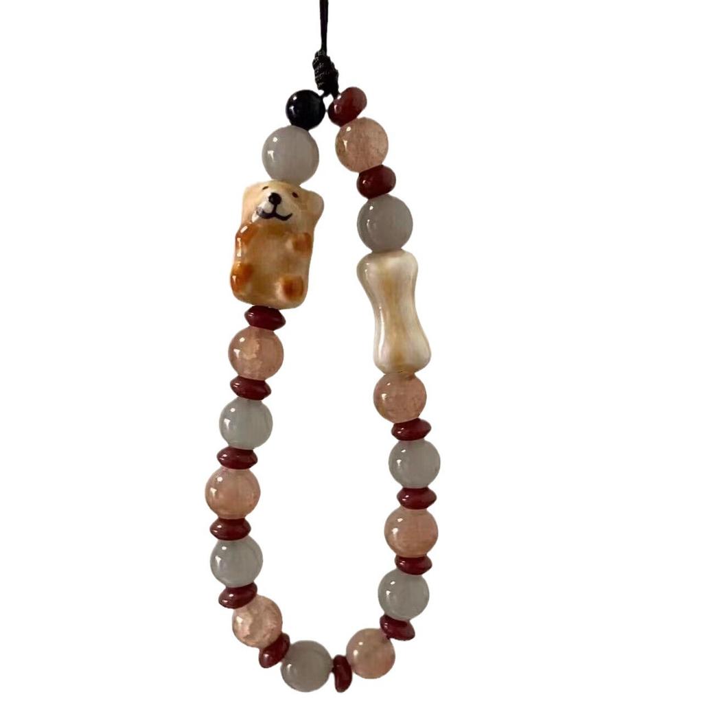 Ins Style Cute Ceramic Puppy Phone Case Chain DIY Beaded Chain Pendant CCD Camera Hanging Chain Wrist Strap