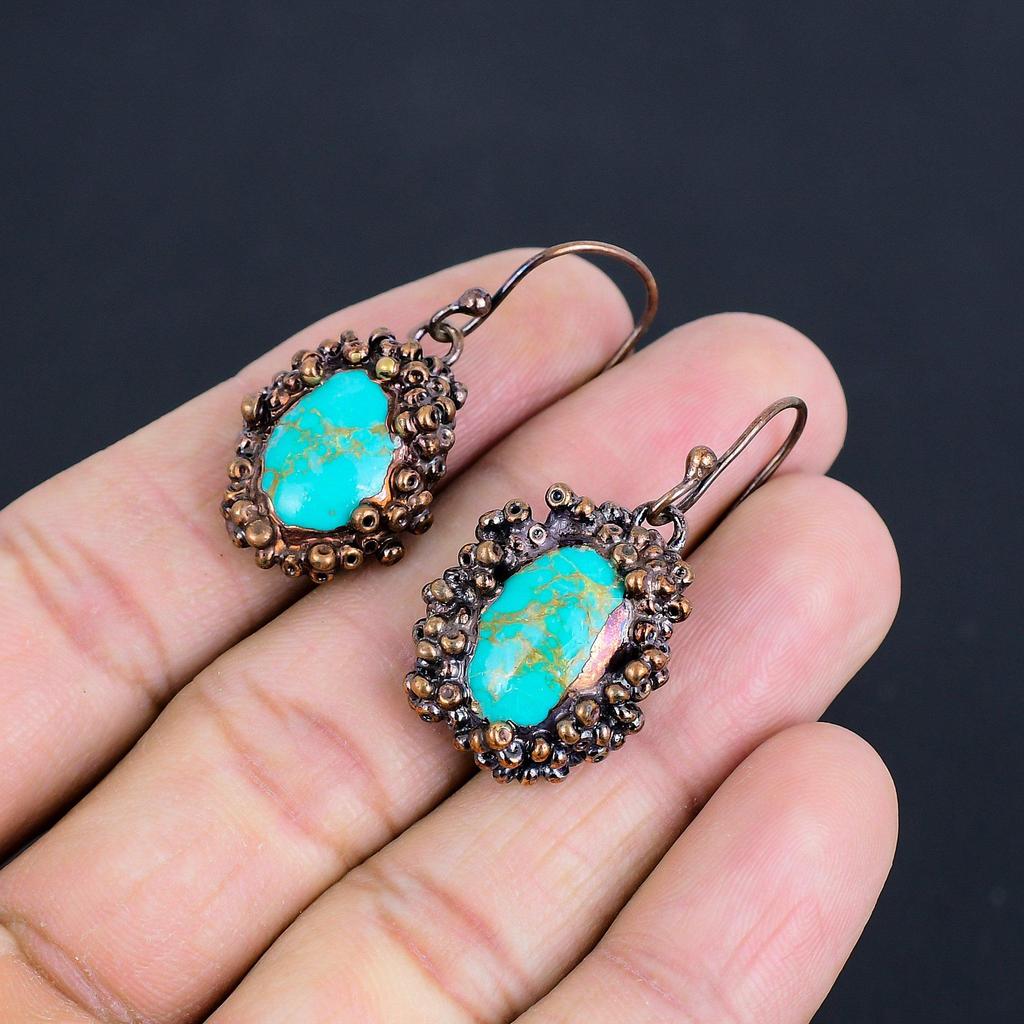 Green Copper Turquoise Earrings, 925 Sterling Silver Gemstone Jewelry, Handmade Earrings Amazing Jewelry, Gift For Her