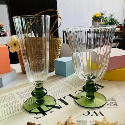 כוסות גביע מפוספסות וינטג' כוסות זכוכית בורגונדי כוסות שמפניה למיץ קישוט לבית ספל קפה כלי שתייה מאהב כוס קוקטייל