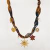 Trendy Multicolor Scarf Necklace Featuring Heart Star Sun Pendant Creative Stainless Steel Neckwear Accessory