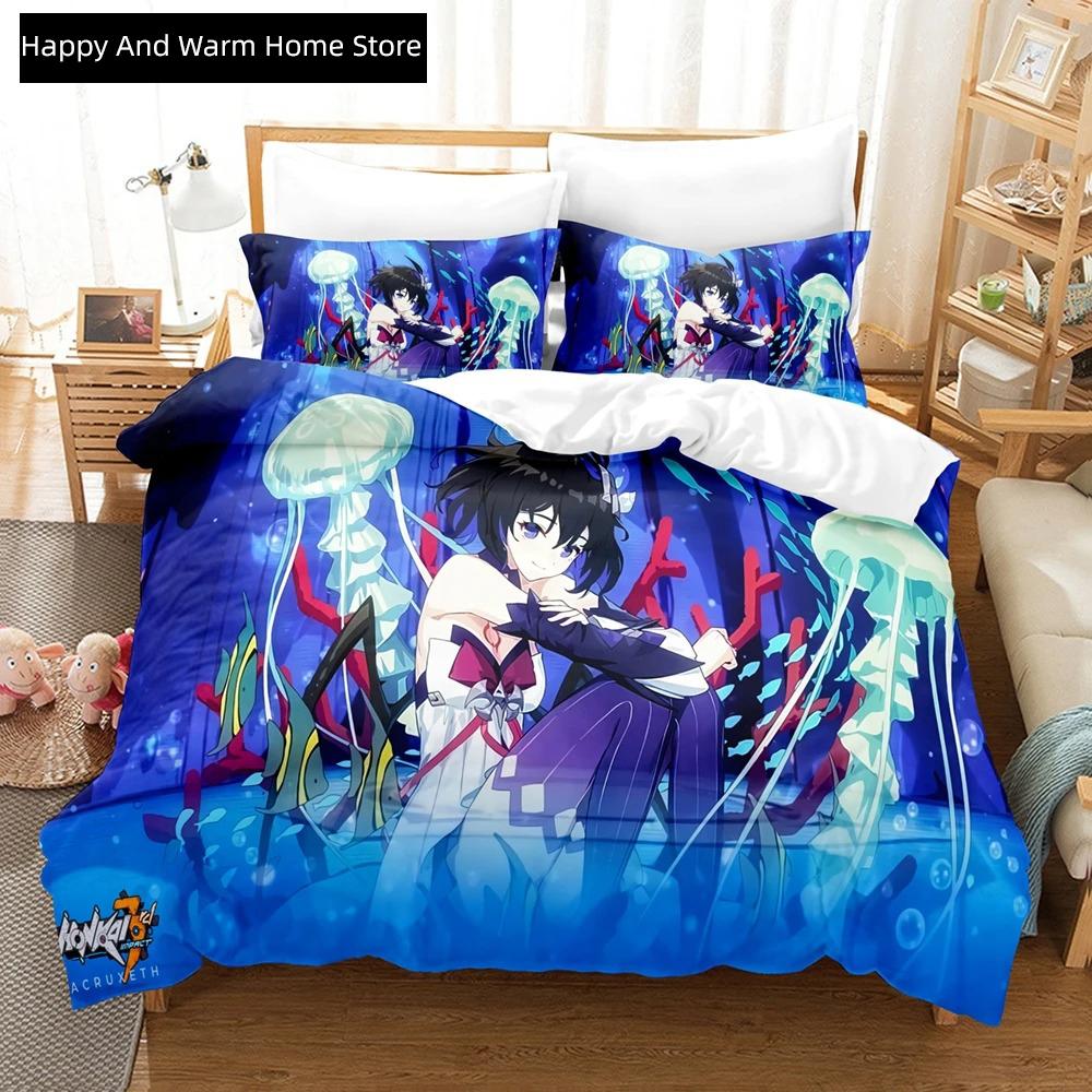 3D Anime Honkai Impact 3rd Beding Set Printed Decorative 2_3pcs Soft Duvet Cover Set Bedclothes Comfortable Quilt Cover Home For Home Textiles