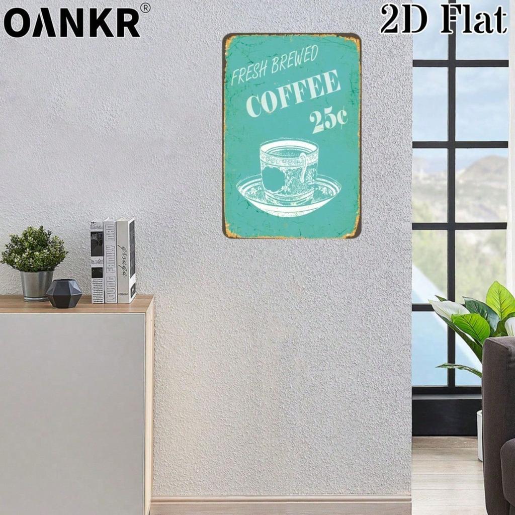 Vintage Fresh Brewed Coffee 25c Metal Tin Sign 12x8 Inch Retro Wall Decor for Man Cave Garage Farm House
